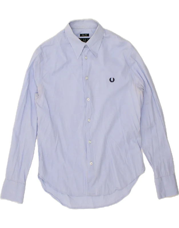 FRED PERRY Mens Slim Fit Shirt Large Blue Cotton-- Solid Print Embellished