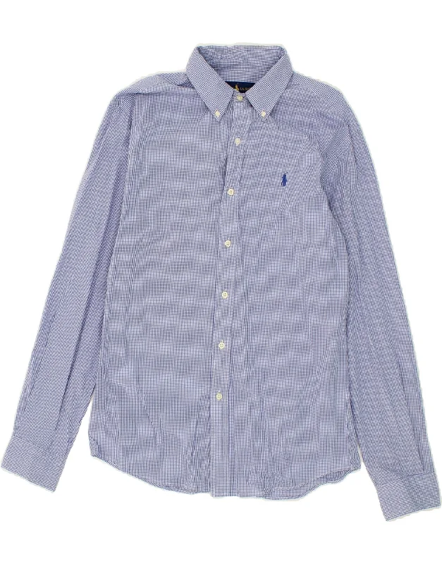 RALPH LAUREN Mens Slim Fit Shirt Large Blue Gingham Cotton-- Real Fur Shearling Chenille RALPH LAUREN Mens Slim Fit Shirt Large Blue Gingham Cotton-- Real Fur Shearling Chenille
