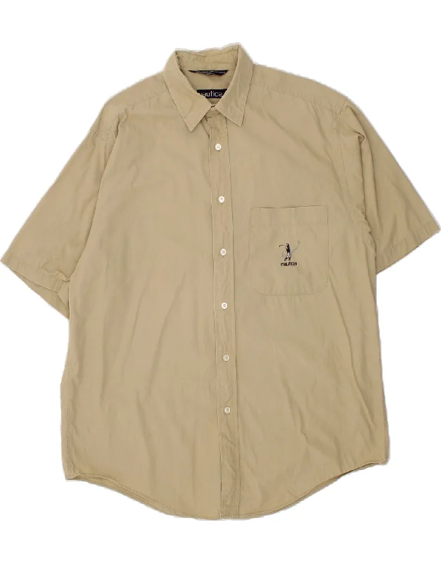 NAUTICA Mens Shirt Medium Beige Cotton-- Wool Fabric Cashmere Fabric Tweed Fabric