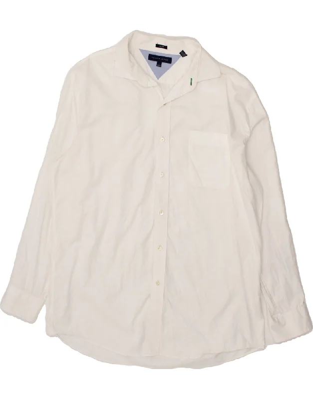 TOMMY HILFIGER Mens Slim Fit Shirt Size 17 XL White Cotton-- Collared T-Shirt Boat Neck A-Line TOMMY HILFIGER Mens Slim Fit Shirt Size 17 XL White Cotton-- Collared T-Shirt Boat Neck A-Line