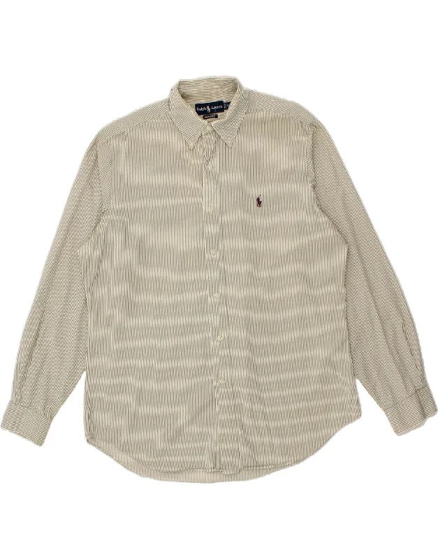 RALPH LAUREN Mens Classic Fit Shirt Size 16 Large Grey Striped Cotton-- Ribbed T-Shirt High Neck Heavyweight RALPH LAUREN Mens Classic Fit Shirt Size 16 Large Grey Striped Cotton-- Ribbed T-Shirt High Neck Heavyweight
