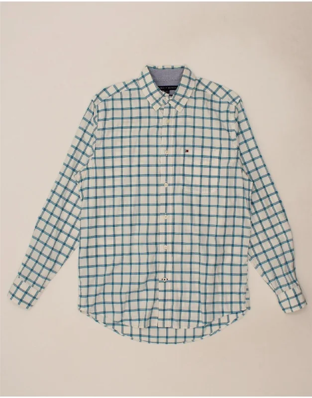 TOMMY HILFIGER Mens Classic Fit Shirt Small Blue Check Cotton-- Knit Fabric Woven Fabric Fleece Fabric TOMMY HILFIGER Mens Classic Fit Shirt Small Blue Check Cotton-- Knit Fabric Woven Fabric Fleece Fabric