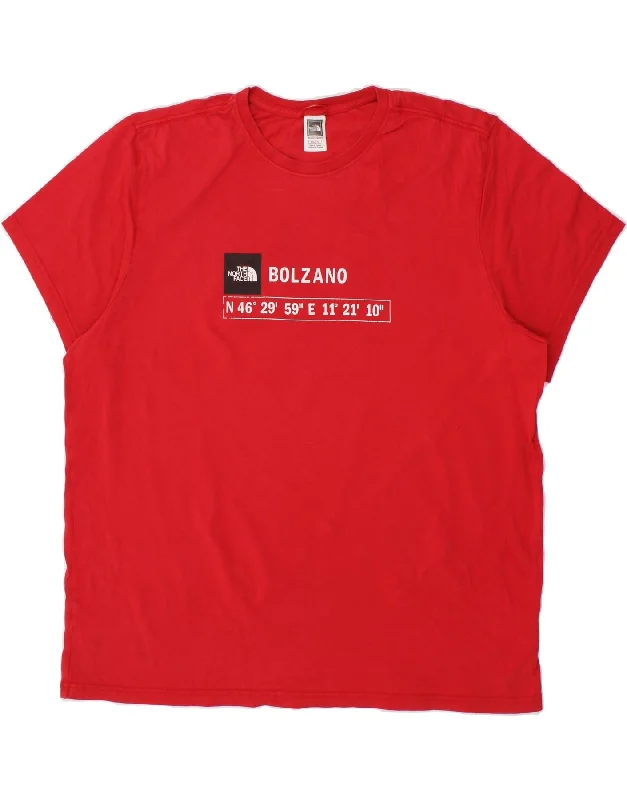 THE NORTH FACE Mens Graphic T-Shirt Top 2XL Red Cotton-- Asymmetrical Pockets Print