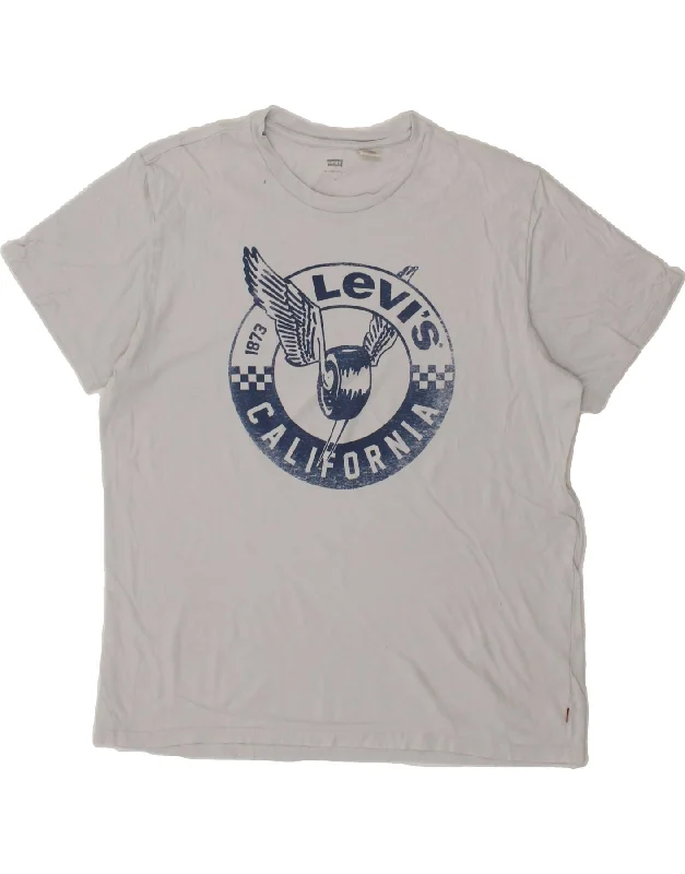 LEVI'S Mens California Graphic T-Shirt Top XL White Cotton-- Striped Floral Plaid