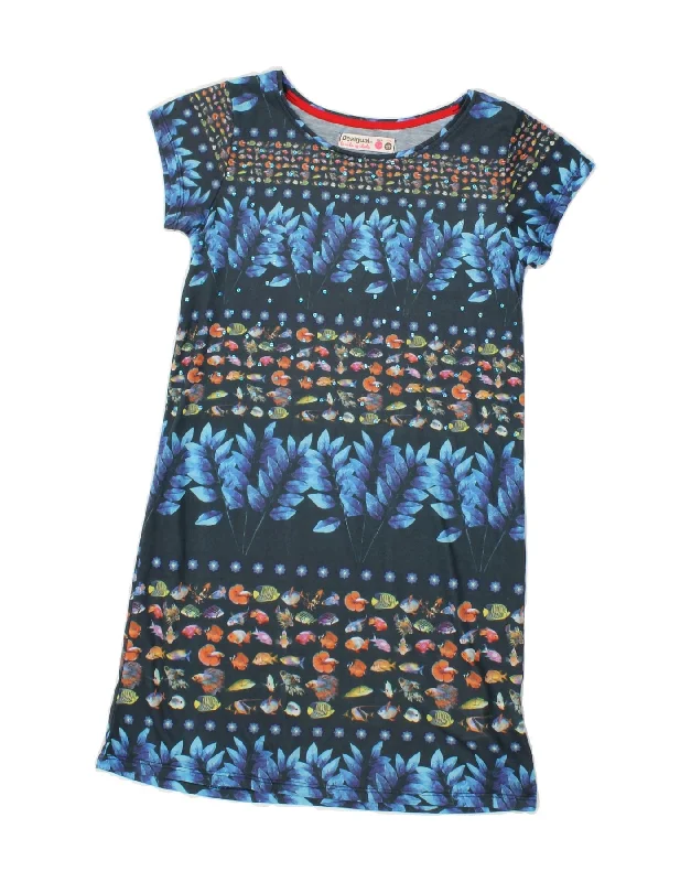 DESIGUAL Girls Abstract Pattern T-Shirt Dress 11-12 Years Blue Cotton-- Mesh Canvas Denim DESIGUAL Girls Abstract Pattern T-Shirt Dress 11-12 Years Blue Cotton-- Mesh Canvas Denim