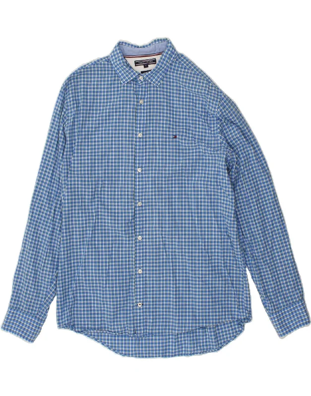 TOMMY HILFIGER Mens Regular Fit Shirt XL Blue Check Cotton-- Faux Fur Fabric Real Fur Fabric Shearling Fabric TOMMY HILFIGER Mens Regular Fit Shirt XL Blue Check Cotton-- Faux Fur Fabric Real Fur Fabric Shearling Fabric