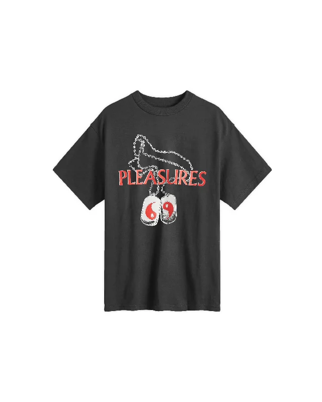 Dog Tags T-Shirt - Black-- Ribbed Striped Patterned
