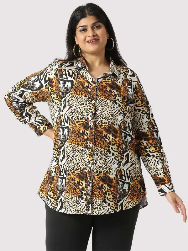 Cheetah Digital Printed Women's Plus Size Short Shirt -- Basic T-Shirt Crew Neck Short Sleeve