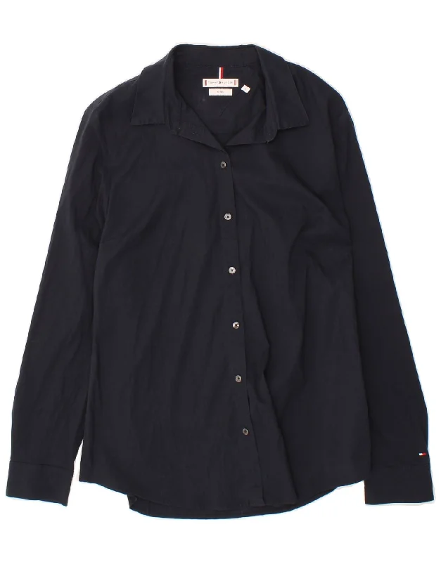 TOMMY HILFIGER Womens Fitted Shirt US 12 Large Navy Blue Cotton-- Beaded Sequined Faux Fur TOMMY HILFIGER Womens Fitted Shirt US 12 Large Navy Blue Cotton-- Beaded Sequined Faux Fur