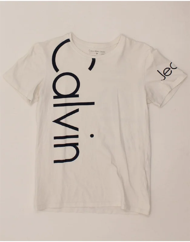 CALVIN KLEIN JEANS Womens Graphic T-Shirt Top UK 12 Medium White Cotton-- Houndstooth Herringbone Solid CALVIN KLEIN JEANS Womens Graphic T-Shirt Top UK 12 Medium White Cotton-- Houndstooth Herringbone Solid