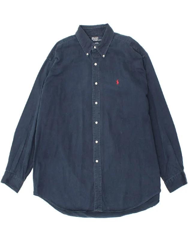 POLO RALPH LAUREN Mens Blaire Shirt XL Navy Blue Cotton-- Nylon Fabric Polyester Fabric Spandex Fabric POLO RALPH LAUREN Mens Blaire Shirt XL Navy Blue Cotton-- Nylon Fabric Polyester Fabric Spandex Fabric