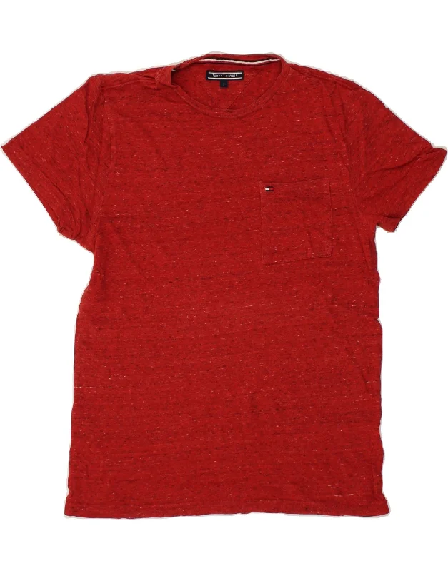 TOMMY HILFIGER Mens T-Shirt Top Small Red Flecked Cotton-- Zippered Front Buttoned Front Snap Front TOMMY HILFIGER Mens T-Shirt Top Small Red Flecked Cotton-- Zippered Front Buttoned Front Snap Front
