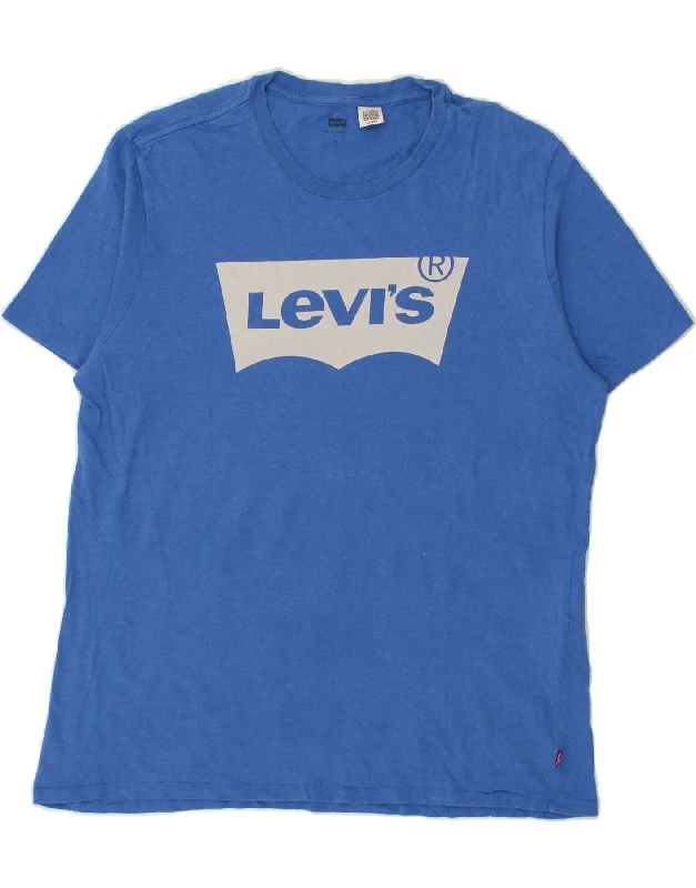 LEVI'S Womens Graphic T-Shirt Top UK 18 XL Blue Cotton-- Rayon Velvet Corduroy