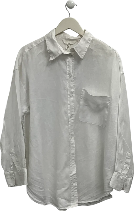 H&M White Linen Shirt UK XL-- Notch Collar Peter Pan Collar Cowl Neck