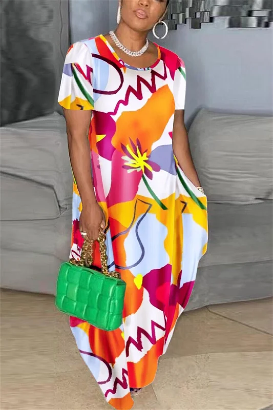 Casual Simplicity Print Basic Printing O Neck Printed Dress Dresses Tunics Exclusive limited Casual Simplicity Print Basic Printing O Neck Printed Dress Dresses Tunics Exclusive limited