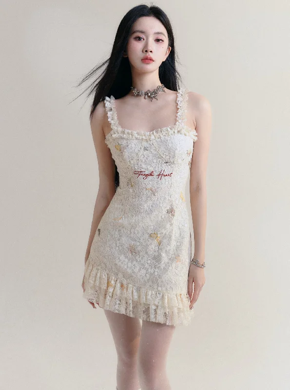 Vintage-Inspired Floral Lace Mini Dress with Ruffle Trim Cozy Knit Mini Dress