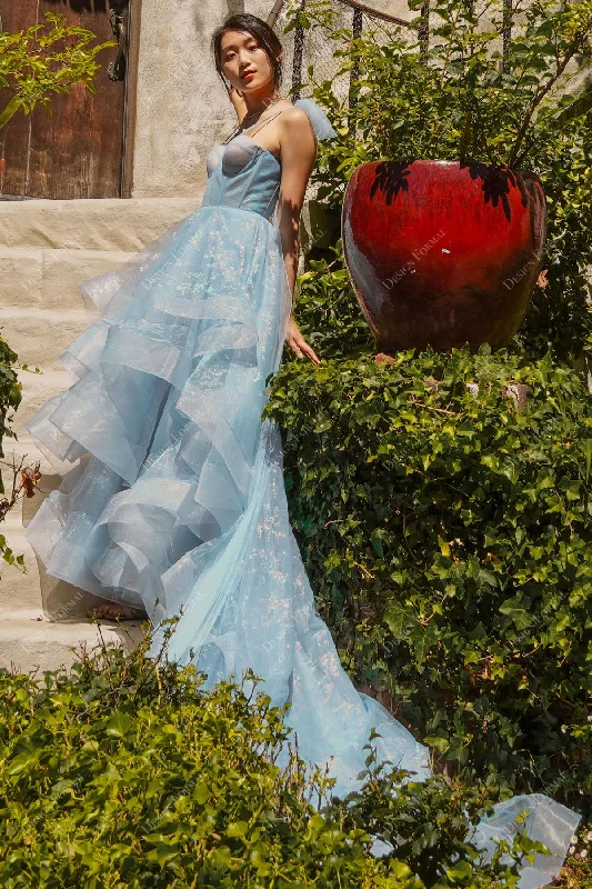 Ice Blue Illusion Corset Shoulder Streamers Design Formal Dress Tunics Recommended stylist Ice Blue Illusion Corset Shoulder Streamers Design Formal Dress Tunics Recommended stylist