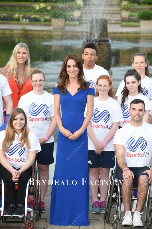 Kate Middleton Blue Long Formal Dress SportsAid 40th Anniversary Floral Print girly