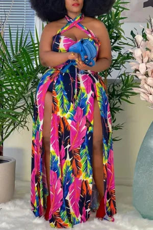 Out Backless Slit Halter Plus Size Two Pieces Dress Tunics Timeless classic