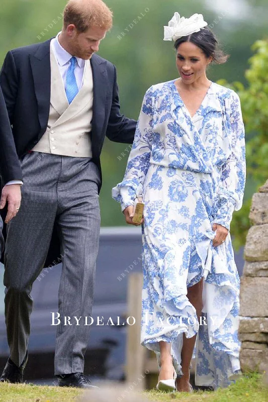 2018 First British Wedding As A Royal Meghan Markle Printed Dress Tunics Versatile functional