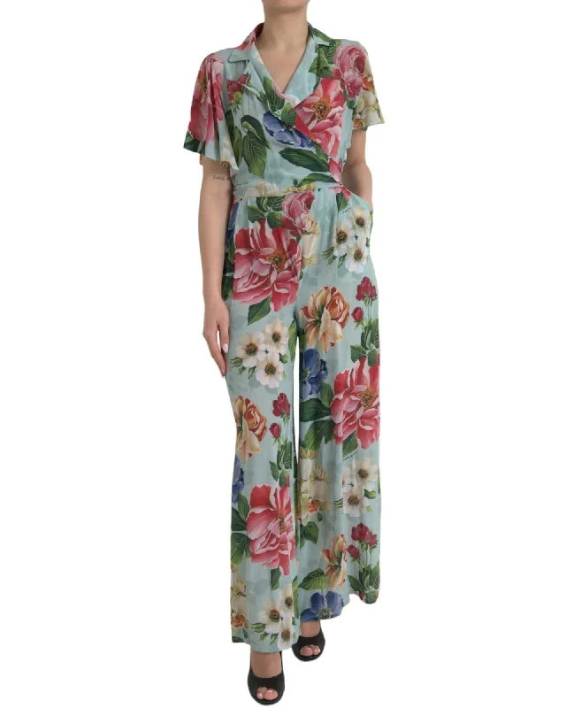 Dolce & Gabbana Floral Silk Crepe Jumpsuit with Notched Lapels and Wide-Leg Pants Fashionable Sporty Pants Dolce & Gabbana Floral Silk Crepe Jumpsuit with Notched Lapels and Wide-Leg Pants Fashionable Sporty Pants