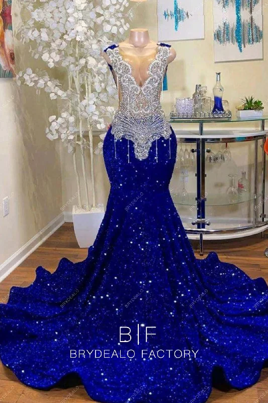 Royal Blue Stretchy Sequin Sparkly Rhinestones V-neck Mermaid Prom Dress Tunics New arrival Royal Blue Stretchy Sequin Sparkly Rhinestones V-neck Mermaid Prom Dress Tunics New arrival
