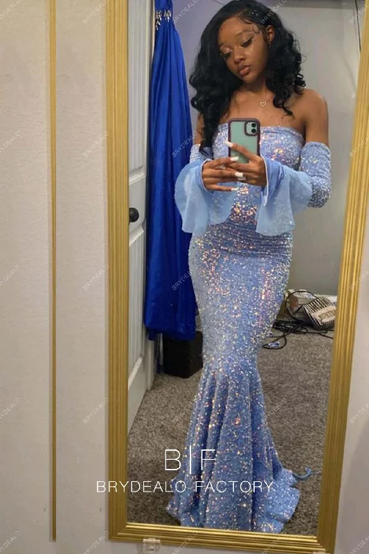 Iridescent Sky Blue Sequin Off Shoulder Long Sleeve Mermaid Prom Dress Tunics Chic fashionable Iridescent Sky Blue Sequin Off Shoulder Long Sleeve Mermaid Prom Dress Tunics Chic fashionable