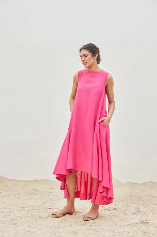 Fuchsia Linen Dress Tunics stripes playful