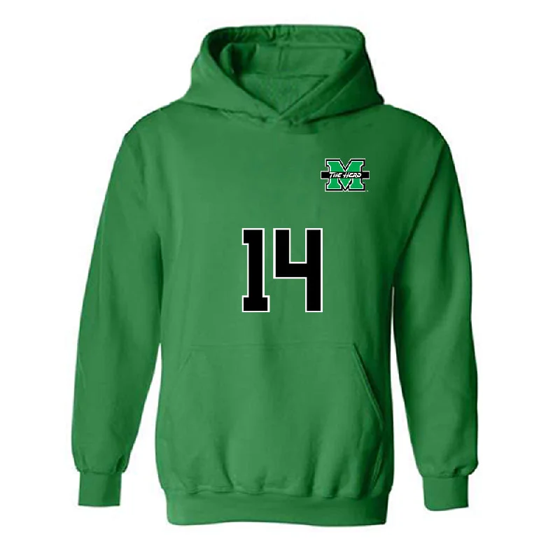 Marshall - NCAA Women's Soccer : Bailey Fisher - Green Replica Shersey Hooded Sweatshirt Hoodie with Hood Adjustable Protection Marshall - NCAA Women's Soccer : Bailey Fisher - Green Replica Shersey Hooded Sweatshirt Hoodie with Hood Adjustable Protection