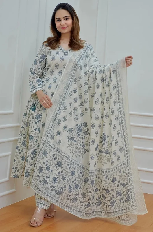 NOZ2TOZ Women White Printed Viscose Rayon Kurta And Pant Set Trendy Tapered Pants