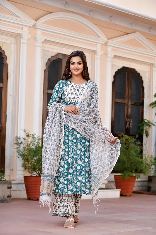 NOZ2TOZ Women TEAL Printed Viscose Rayon Kurta, Pant And Dupatta Set Fashionable Track Pants NOZ2TOZ Women TEAL Printed Viscose Rayon Kurta, Pant And Dupatta Set Fashionable Track Pants