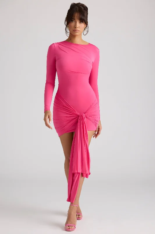 Long Sleeve Draped Mini Dress in Magenta Classic White Mini Dress