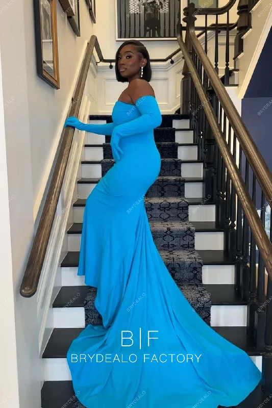 Simple Off Shoulder Blue Long Train Mermaid Elastic Formal Dress Tunics Recommended stylist Simple Off Shoulder Blue Long Train Mermaid Elastic Formal Dress Tunics Recommended stylist