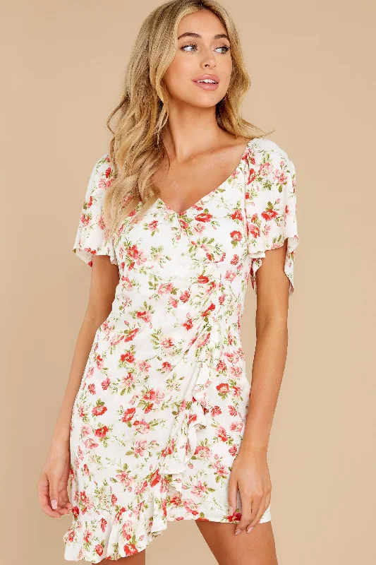 Uncharted Heart White Print Mini Dress Stylish Ruffle Mini Dress