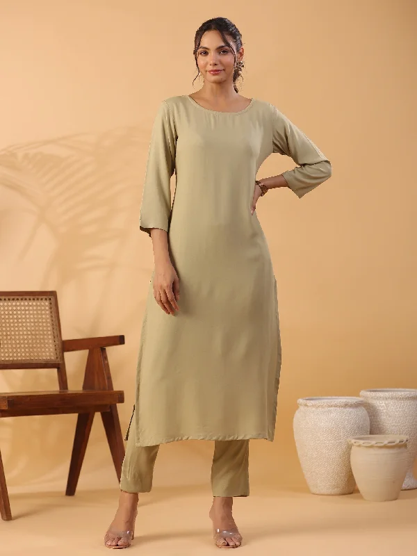 NOZ2TOZ Women Party Wear Viscose Rayon Straight Cut Kurta With Pant - Light Brown Stretch Fit Pants NOZ2TOZ Women Party Wear Viscose Rayon Straight Cut Kurta With Pant - Light Brown Stretch Fit Pants