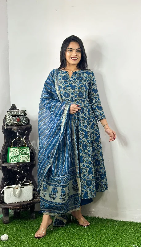 NOZ2TOZ Women Party Wear Printed Rayon Kurta With Pant And Dupatta Set - Blue Formal Dress Pants NOZ2TOZ Women Party Wear Printed Rayon Kurta With Pant And Dupatta Set - Blue Formal Dress Pants