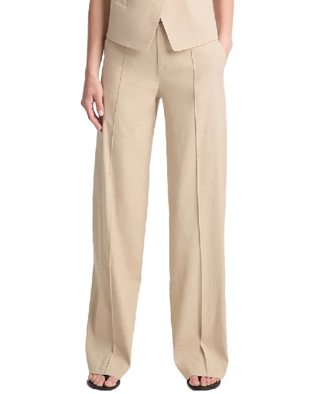 Vince High Waisted Pintuck Linen-Blend Wide Leg Pant Elegant Palazzo Trousers