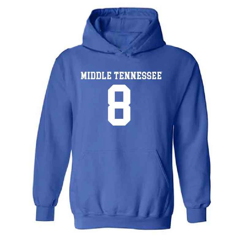 MTSU - NCAA Women's Soccer : Olivia Norton - Royal Replica Shersey Hooded Sweatshirt Hoodie with Button Placket Classic Preppy MTSU - NCAA Women's Soccer : Olivia Norton - Royal Replica Shersey Hooded Sweatshirt Hoodie with Button Placket Classic Preppy