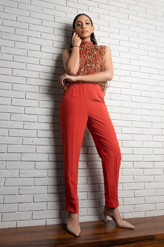 Burnt Orange Cigarette Pants Comfortable Fleece Pants