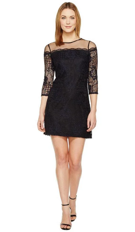 Adrianna Papell - Lace Illusion Jewel Sheath Dress AP1D100545SC Tunics Solid Classic Adrianna Papell - Lace Illusion Jewel Sheath Dress AP1D100545SC Tunics Solid Classic