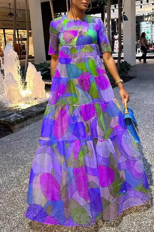 Casual Print Patchwork O Neck Straight Dresses Tunics Bestseller popular