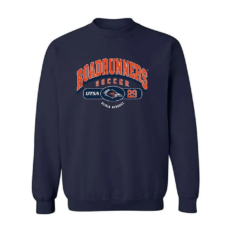 UTSA - NCAA Women's Soccer : Olivia Alvarez - Navy Classic Sweatshirt Hoodie with Cropped Fit Short Trendy UTSA - NCAA Women's Soccer : Olivia Alvarez - Navy Classic Sweatshirt Hoodie with Cropped Fit Short Trendy