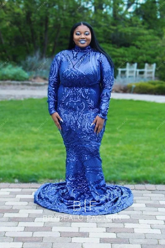 Unique Blue Sequin Plus Size Long Sleeve Mermaid Prom Dress Tunics Essential wardrobe Unique Blue Sequin Plus Size Long Sleeve Mermaid Prom Dress Tunics Essential wardrobe