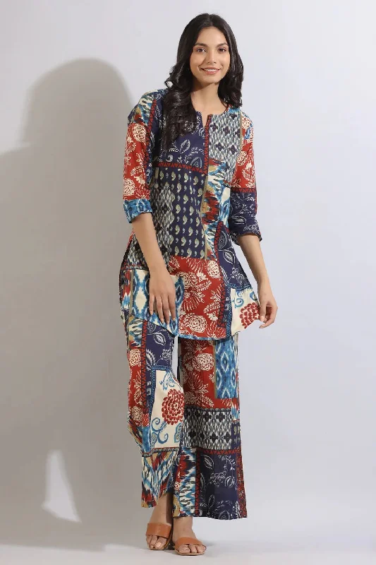 NOZ2TOZ Women Multicolour Printed Viscose Rayon Kurta, Pant And Dupatta Set Trendy Wide-Leg Pants NOZ2TOZ Women Multicolour Printed Viscose Rayon Kurta, Pant And Dupatta Set Trendy Wide-Leg Pants