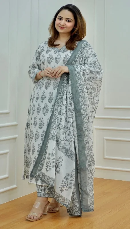 NOZ2TOZ Women White Printed Viscose Rayon Kurta And Pant Set Cozy Jogger Leggings