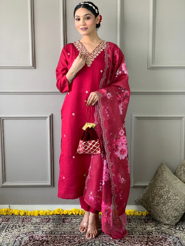 NOZ2TOZ Women Party Wear Embroidery Worked Kurta With Pant And Dupatta Set - Tomato Red Casual Skinny Fit Pants NOZ2TOZ Women Party Wear Embroidery Worked Kurta With Pant And Dupatta Set - Tomato Red Casual Skinny Fit Pants