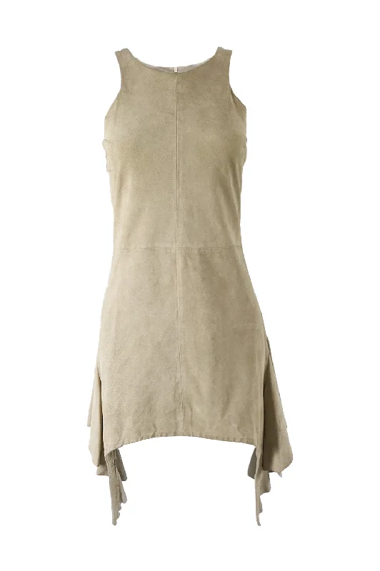 Vintage Suede Draped Mini Dress, 1990s Cozy Satin Mini Dress