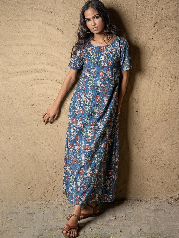 Bagru Hand Block Printed Long Dress - Peacocks Tunics Polka dots
