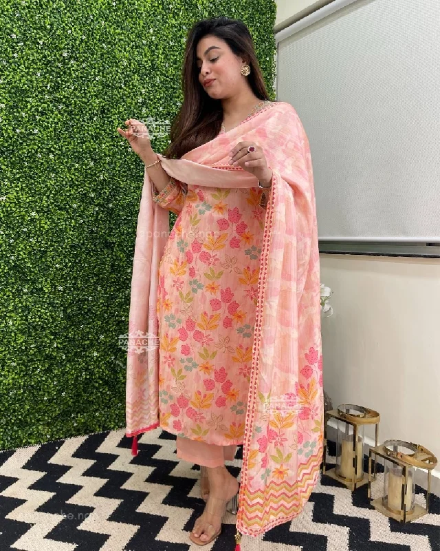 NOZ2TOZ Women Party Wear Printed Crape Kurta With Pant And Dupatta Set - Peach Comfortable Denim Leggings NOZ2TOZ Women Party Wear Printed Crape Kurta With Pant And Dupatta Set - Peach Comfortable Denim Leggings