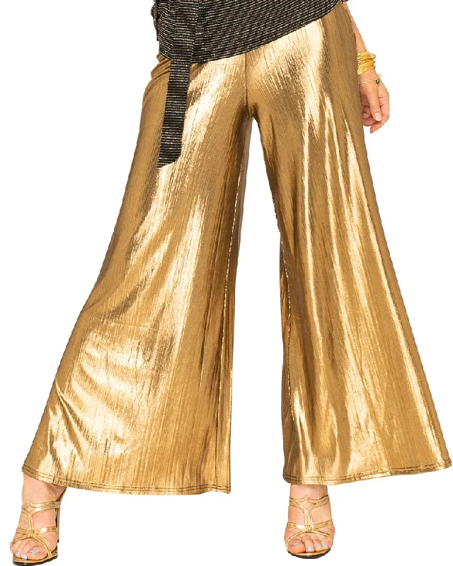 Funky Gold 70s Plus Size Womens Palazzo Pants Formal Linen Trousers